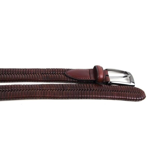 CLASSIC BRAIDED BROWN GENUINE LEATHER 1 1/8"Wd CASUAL DRESS MEN BELT Sz 42 (30D - Picture 10 of 11